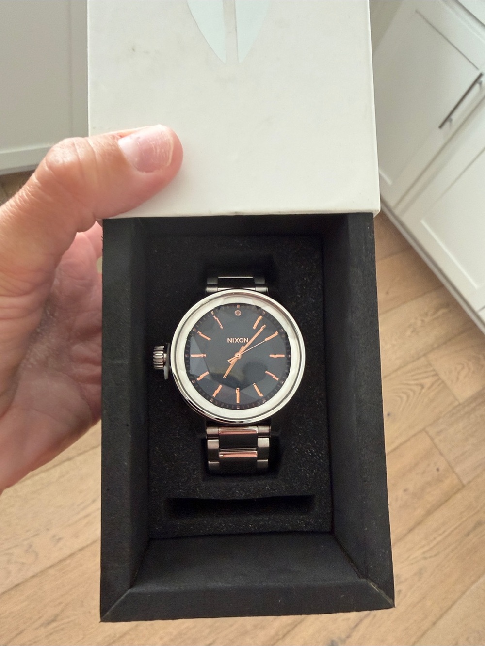 Nixon Black Dial Men’s Watch with Rose Gold Accents